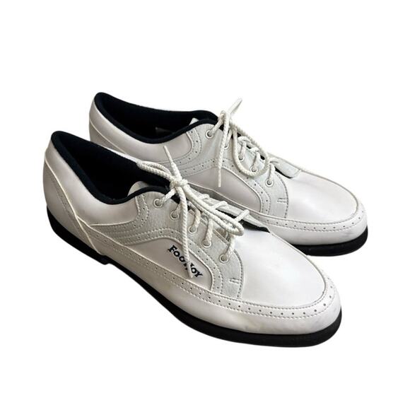Footjoy Womens Golf Shoes Size 8.5m Greenjoys Soft Spikes Logo Lace Up White - Picture 1 of 11